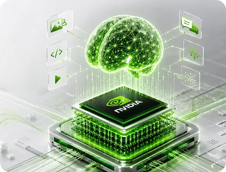 Chip de IA da NVIDIA com visualização de uma rede neural